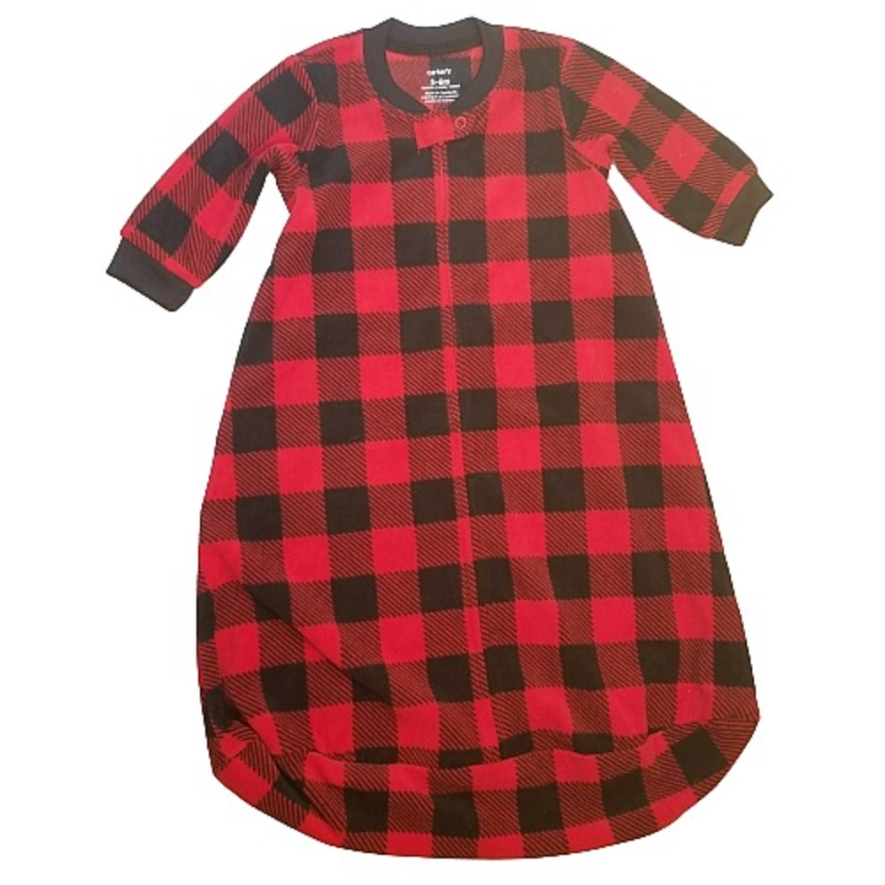 Carters Buffalo Plaid Fleece Baby Sleep Sack Size 3-6M Long Sleeve Full Zip Cozy
